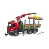 Bruder camion lemne Mercedes Benz Arocs cu macara de incarcare graifer si 3