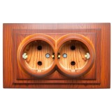 Priza schuko dubla Mono Electric Larissa, incastrata, contact de protectie, rama inclusa, cires