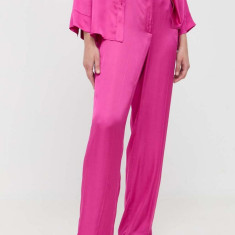 MAX&Co. pantaloni femei, culoarea roz, lat, high waist