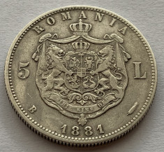 5 Lei 1881 Argint, Romania, Rege, stema mica, varianta &amp;quot;G&amp;quot; de la REGE ingust foto