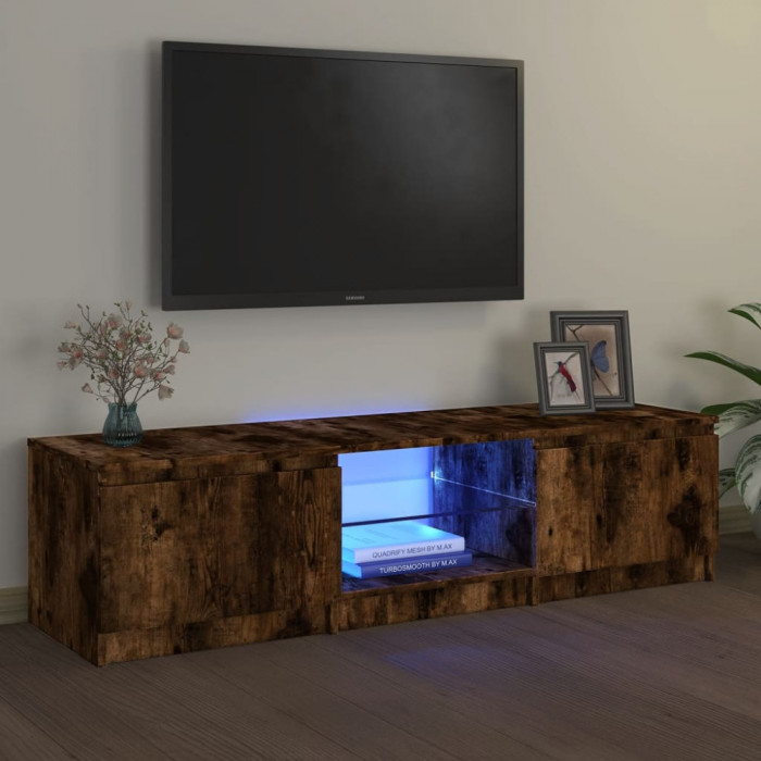 Comoda TV cu lumini LED, stejar fumuriu, 140x40x35,5 cm GartenMobel Dekor