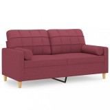 Cumpara ieftin Canapea cu 2 locuri cu pernute, rosu vin, 140 cm, textil