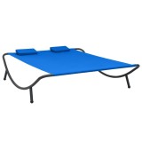 Cumpara ieftin Pat șezlong de exterior, albastru, material textil