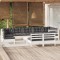 vidaXL Set mobilier grădină cu perne, 10 piese, alb, lemn masiv pin 3096485