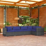 Cumpara ieftin Set mobilier de grădină cu perne, 5 piese, gri, poliratan