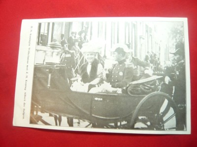 Ilustrata Regina Wilhelmina a Olandei si Rege Albert al Belgiei ,in trasura foto