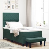Pat cu Somieră cu Saltea și Bancă Verde &Icirc;nchis 90x200 cm Catifea