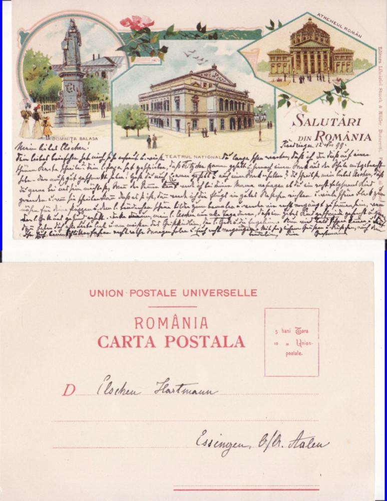 Salutari din Bucuresti -Ateneu, Teatru National- litografie 1899,  Circulata, Printata | Okazii.ro