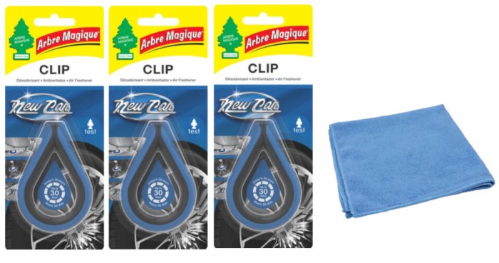 Odorizant auto Wunder- Baum Clip 3 Pack New Car si Laveta Microfibra 30x40cm