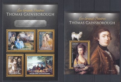 R.Centrafricana - Pictura - THOMAS GAINSBOROUGH - BL + KB - MNH - MI. 30 Eur. foto