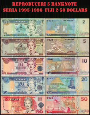 Reproduceri 5 Banknote Seria 1995-1996 Fiji 2-50 Dollars foto