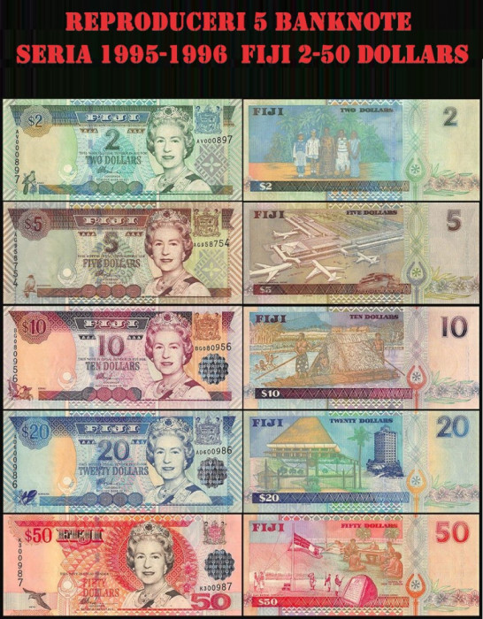 Reproduceri 5 Banknote Seria 1995-1996 Fiji 2-50 Dollars