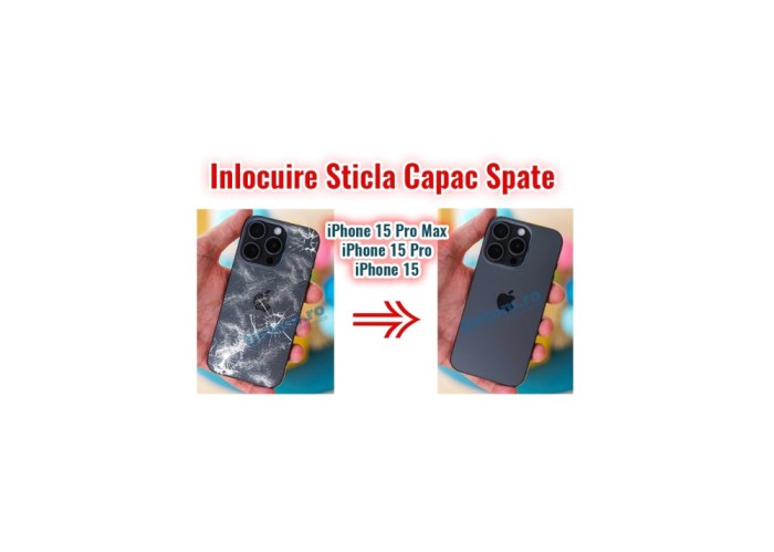 Inlocuire Capac Spart iPhone 15 15Pro 15 Pro Max 15 Plus Sticla Spate