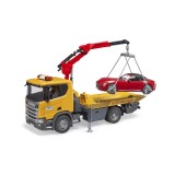 Cumpara ieftin Bruder Scania Super 560R Masina Tractare cu Lumini+Sunete + Roadster, Macara Extensibila, Platforma Coborare, Jucarie Baieti