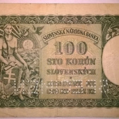 Bancnota Cehoslovacia - 100 Korun 1945 - Cu timbru - Specimen