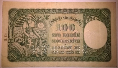 Bancnota Cehoslovacia - 100 Korun 1945 - Cu timbru - Specimen foto