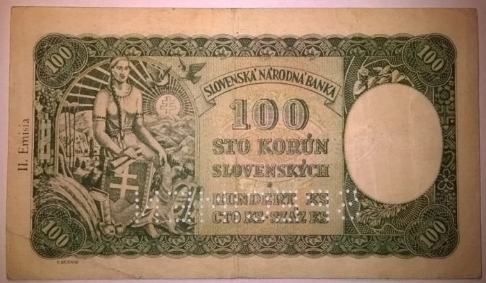 Bancnota Cehoslovacia - 100 Korun 1945 - Cu timbru - Specimen