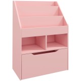 HOMCOM Bibliotecă pentru Copii cu Rafturi, Sertar și Roți, Raft pentru Jucării și Cărți, 60x29.9x90 cm, Roz | Aosom Romania