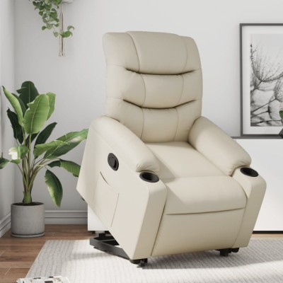 vidaXL Fotoliu rabatabil cu ridicare, crem, piele ecologică 3206600 foto