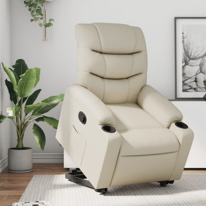 vidaXL Fotoliu rabatabil cu ridicare, crem, piele ecologică 3206600