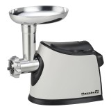 Masina de tocat carne Hausberg, 1600 W, 1 kg/min, buton reverse, 3 site, aluminiu, accesorii incluse, Alb