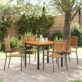 vidaXL Set de dining pentru grădină 5 piese Gri Poly Rattan Acacia, Scaune de grădină stivuite cu perne 2 buc Gri Poly Rattan, Masă de grădină 90x90x7
