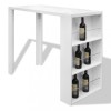 Masa de bar din MDF, cu suport pentru sticle de vin, alb lucios