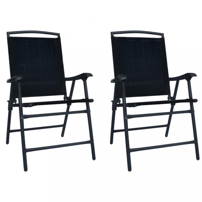 Gossi scaune de gradina pliabile, 2 buc, negru, textilena