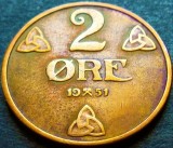 Moneda istorica 2 ORE - NORVEGIA, anul 1951 *cod 2158 - frumoasa