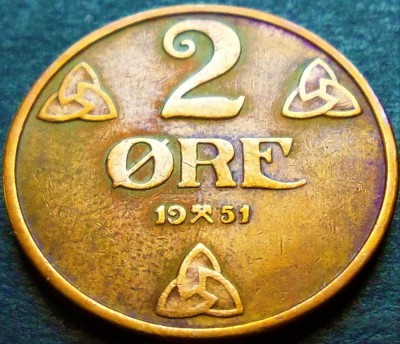 Moneda istorica 2 ORE - NORVEGIA, anul 1951 *cod 2158 - frumoasa foto