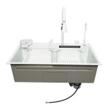 Chiuveta bucatarie multifunctionala din otel inoxidabil cu doua baterii, functie cascada, spalator pahare, dozator sapun, scurgator, tava, tocator si