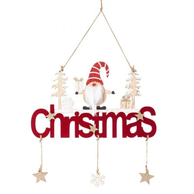 Decorațiune Crăciun, Merry Christmas, Gnome, Lemn, Catifea Bordo, 30cm foto