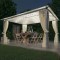 Pavilion cu perdele &amp; șiruri lumini LED, crem, 4x3 m, aluminiu