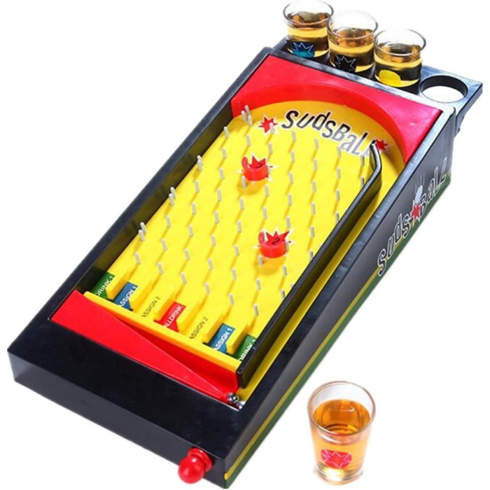 Joc de societate pinball cu pahare pentru shoturi flippy, 40 x 17,7 cm, galben