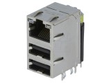Conector RJ45 la 2x USB-A ecranat, soclu PIN 8
