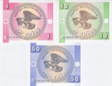 Bancnota Kyrgyzstan 1, 5 si 50 Tyiyn (1993) - P1-3 UNC ( set x3 - vezi descrirere )