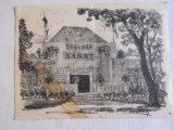 Litografie,Poitevin Skeletti-Pavilionul Banatului la Expoz.Nationala 1906
