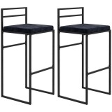 HOMCOM Set 2 Scaune Bar Industriale, Otel si Catifea, Cu Spatar, Negru