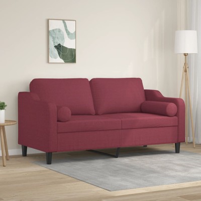 vidaXL Canapea cu 2 locuri cu pernuțe, roșu vin, 140 cm, textil 3200851 foto