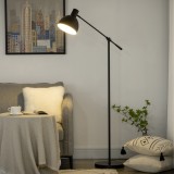 HOMCOM Lampadar de podea pentru living 40 W &icirc;nălțime ajustabilă, abajur și braț pivotant, comutator la picior, soclu E27, negru | Aosom Romania