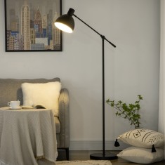 HOMCOM Lampadar de podea pentru living 40 W &icirc;nălțime ajustabilă, abajur și braț pivotant, comutator la picior, soclu E27, negru | Aosom Romania