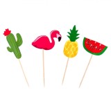 Set Scobitori Decorative Party, 10 Bucăți, Multicolor, Figuri Fructe Tropicale și Flamingo, 10 cm, Oem