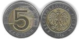 POLONIA 5 ZLOTI / ZLOTYCH 1996 , BIMETAL , KM 284