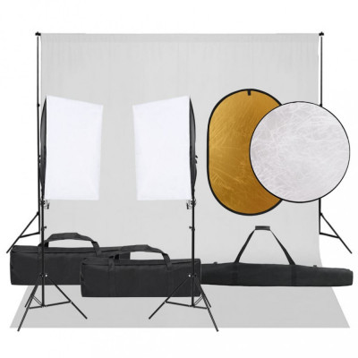 vidaXL Kit studio foto cu set de lumini, fundal și reflector foto