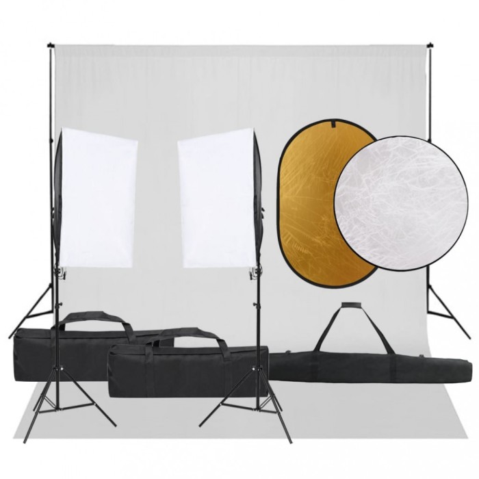 vidaXL Kit studio foto cu set de lumini, fundal și reflector