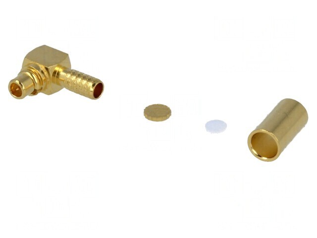 Mufă MMCX Tată Unghi 90&deg; 50&Omega; Lipire Crimpare PTFE