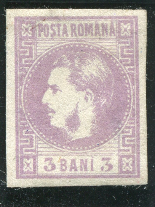 1870 , Lp 22 , Carol I cu favoriti 3 Bani violet - nestampilat