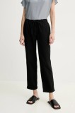 Marc O&#039;Polo pantaloni din amestec de in femei, culoarea negru, drept, medium waist, 503134010073