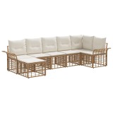 vidaXL Set de canapele de exterior 7 pcs Alb Natural și Crem Poliester 3437738