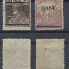 ROMANIA Ungaria 1919 emisiunea privata Ineu 2 timbre Karl 20 B & Seceratori 3 B